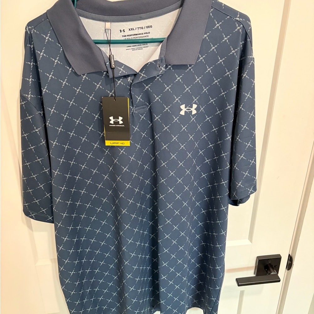 Under Armour Men's Patterned Polo Shirt in Blue and White XXL